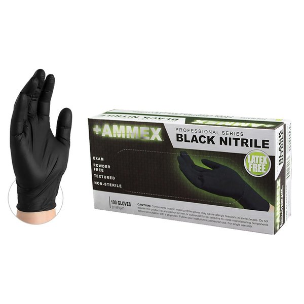 Ammex AMMEX Black Nitrile PF Exam Gloves, Small AMXABNPF42100